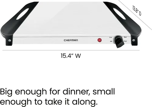 Miniatura 8 de Chefman Servidor de buffet eléctrico + bandeja de calentamiento con temperatura ajustable y 3 platos calentadores, placa caliente perfecta