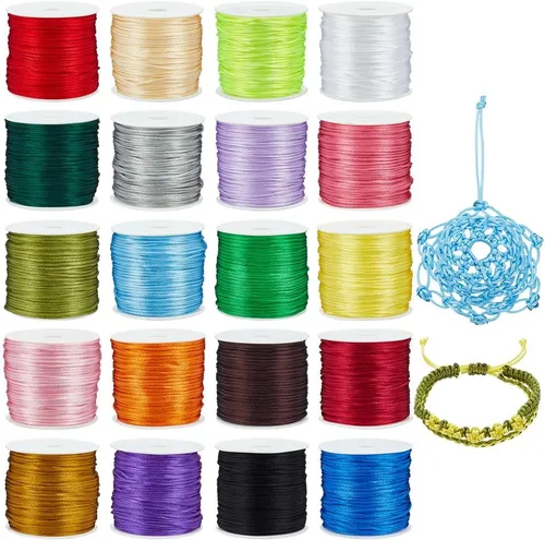 PH PandaHall Cordón de nailon de satén de 600 yardas de 0.039 pulgadas, 20 colores, cuerda de seda para collar, pulsera de amistad, cuentas de 20