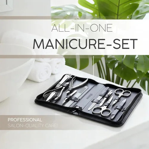 Miniatura 2 de Juego de manicura para mujeres y hombres – Kit de aseo profesional de 12 piezas con herramientas de primera calidad, funda de cuero genuino y lima