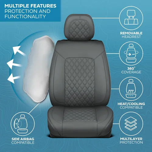 Miniatura 4 de MotorBox Haven Series - Fundas de asiento de piel de napa, para automóviles, edición Lux, fundas de asiento delantero con costuras de diamante
