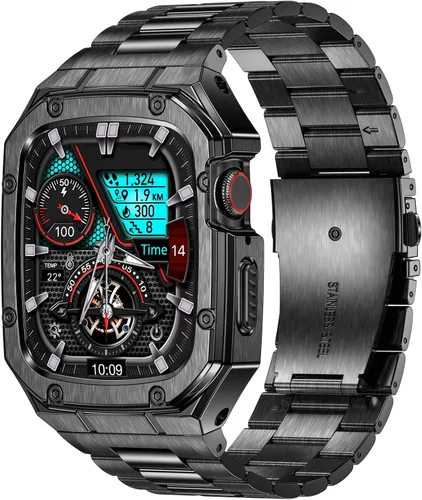 Miniatura 11 de BAITEYOU Correa de acero inoxidable con estuche compatible con Apple Watch Ultra 3 2 1 de 49 mm, correa resistente con cubierta protectora de metal