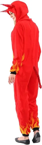 Miniatura 4 de AERO ARMOR Disfraz de diablo de fuego para mujer, disfraz de Halloween con capucha, pijama de demonio rojo, overol de cosplay