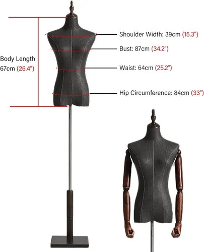 Miniatura 3 de Sewing Mannequin Torso Maniquins Body Female Black, Clothing Dress Form Stand Adjustable Half Body Torso Manikin/Dummy for Shop Display, with Wooden
