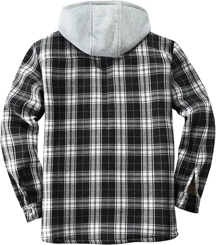 Miniatura 3 de IVUMA Camisas de algodón a cuadros de manga larga para hombre, chaqueta de franela con forro polar, camisas de franela Sherpa con botones y capucha