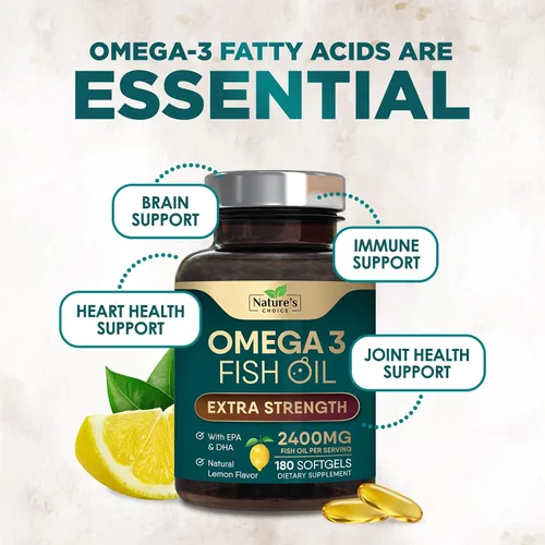 Miniatura 5 de Suplementos de aceite de pescado Omega 3 – 2400 mg de aceite de pescado por porción – Omega-3 de triple fuerza con ácidos grasos EPA y DHA – Apoyo