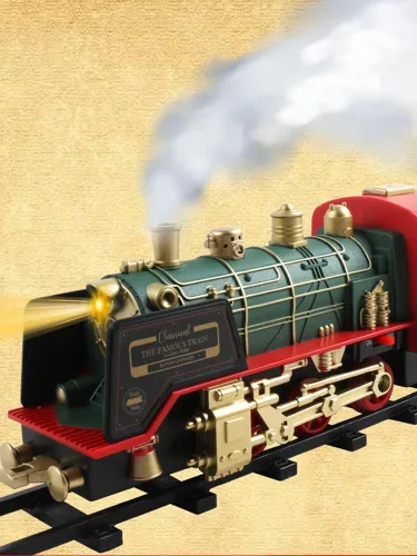 Miniatura 8 de Tren eléctrico de Navidad con control remoto con humo, luces, sonido, locomotora, automóviles y transporte remoto, recargable por USB, con pista
