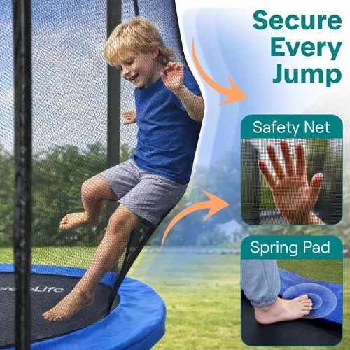 Miniatura 2 de SereneLife Trampolín para exteriores de 8 pies, 10 pies, 12 pies, 14 pies con red, escalera y revestimiento antioxidante, trampolines recreativos