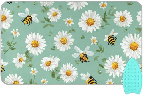 Miniatura 46 de Tapete de planchado de mariposa floral azul, manta portátil con soporte de silicona para planchar para mesa de viaje, resistente al calor, doble