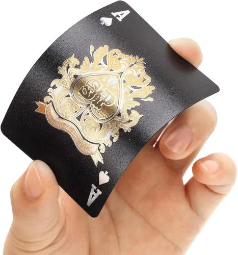 Miniatura 4 de EAY Juego de Cartas Impermeables con Diamante en Negro, Cartas para Póker, Baraja de Cartas (Negro)