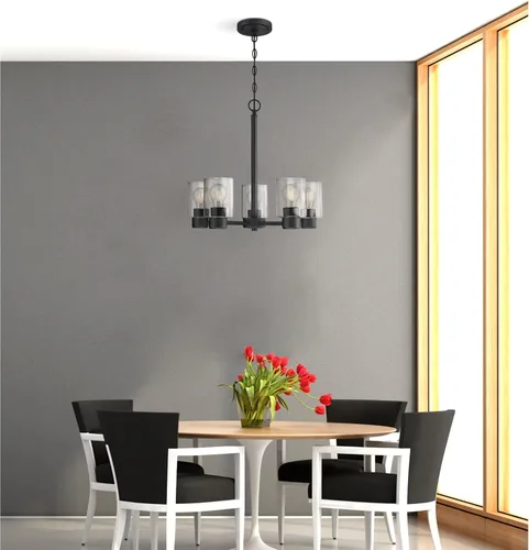 Miniatura 6 de Westinghouse 6115300 Sylvestre - Candelabro de interior transicional de cinco luces, acabado negro mate, cristal transparente