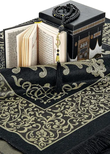 Miniatura 2 de ihvan online, Alfombra de oración, alfombrilla de oración para musulmanes con diseño de Kaaba, caja de regalo cúbica, tapete islámico de salah