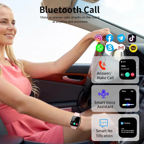 Miniatura 2 de Reloj inteligente, relojes inteligentes para hombres y mujeres, rastreador de fitness HD de 1.85 pulgadas (respuesta/hacer llamadas), más de 120 Rosa