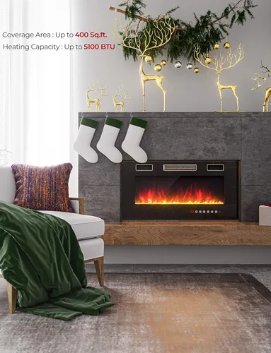 Miniatura 2 de RELAX4LIFE Chimeneas eléctricas empotradas y montadas en la pared de 36 pulgadas, insertos de chimenea eléctrica con control remoto, temporizador