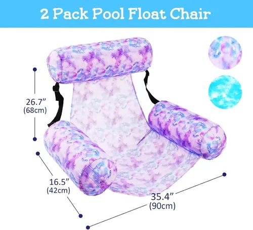 Miniatura 8 de Silla flotante inflable para piscina, paquete de 2 flotadores de piscina para adultos, resistentes, sillas flotantes de agua, flotadores inflables
