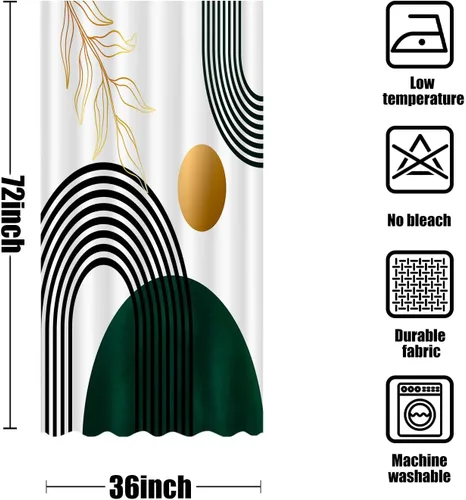 Miniatura 3 de Aipon Cortina de ducha verde de mediados de siglo para baño, cortina de ducha abstracta de estilo bohemio, de tela moderna, impermeable, para baño