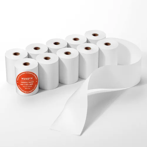 MUNBYN Papel térmico para recibos de 2 1/4" x 85' (10 rollos) Rollos de papel para caja registradora Compatible con la mayoría de terminales de