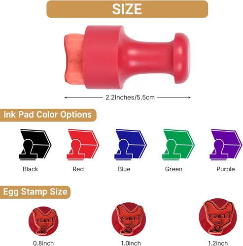 Miniatura 3 de KAINSY Sellos de huevos para huevos frescos, sello de huevo personalizado con almohadilla de tinta, sello de huevo de goma, diseños únicos