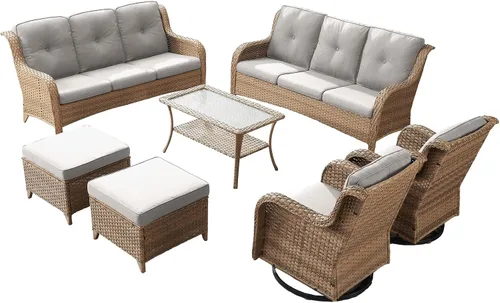 Miniatura 85 de Rilyson Mecedora de mimbre - Juego de 2 sillas mecedoras de mimbre para patio, sillas mecedoras de ratán para porche al aire libre, terraza, jardín