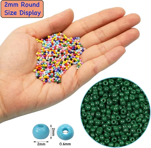 Miniatura 3 de Bala&Fillic Tamaño casi uniforme Cuentas de semillas redondas de color verde ejército de 2 mm Aproximadamente 10000 piezas/110 gramos en caja