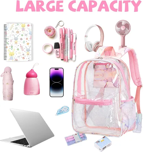 Miniatura 154 de CAMTOP Mochila transparente resistente y transparente para estudiantes, escuela, trabajo, festival, viajes, deportes, Beige, Mediana, Camtop Mochila
