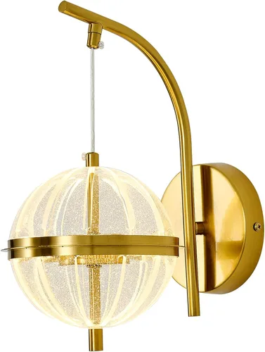 Miniatura 9 de UOFUS Aplique de pared dorado con pantalla acrílica de globo de mediados de siglo, moderna lámpara de pared LED de 12 W, 3000 K/4000 K/6000 K
