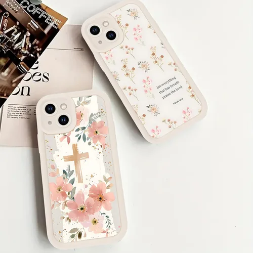 Miniatura 7 de Paquete de 2 fundas protectoras para iPhone 13 de 6.1 pulgadas con versículo bíblico de Jesús y cruz cristiana floral, para mujeres y niñas, funda