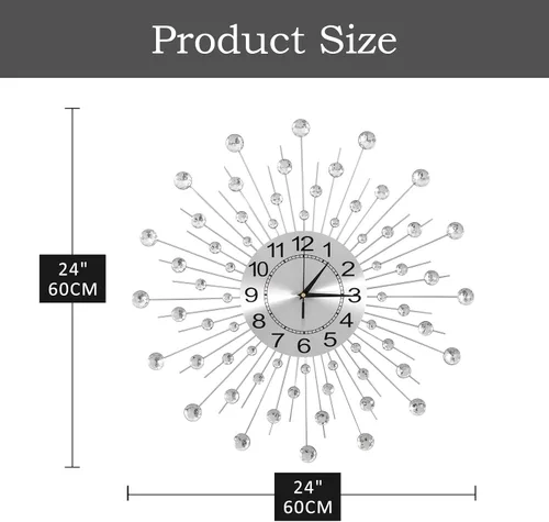 Miniatura 4 de Reloj de pared grande de cristal de 24 pulgadas para decoración de sala de estar, moderno reloj de pared con forma de estrella de metal, reloj