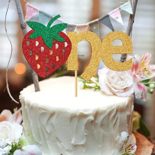 Miniatura 4 de Decoración de pastel de cumpleaños de fresa para el primer cumpleaños, decoración de pastel de cumpleaños con temática de frutas de un año