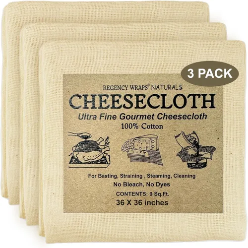 Regency tela para queso natural ultra fina 100% algodón 9 pies cuadrados, Paquete de 3, Natural