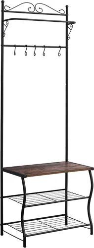 Miniatura 2 de Kings Brand Furniture - Banco de zapatos de entrada, perchero, organizador de almacenamiento de árbol de pasillo con ganchos