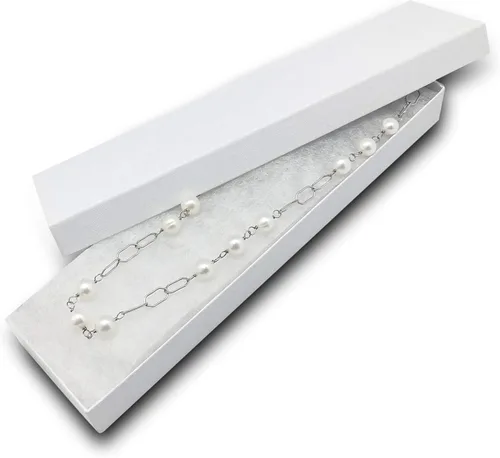 TheDisplayGuys - Paquete de 100 cajas de cartón rellenas de algodón #82 para joyería, diseño de remolino blanco (8.0 x 2.0 x 1.0 pulgadas), para