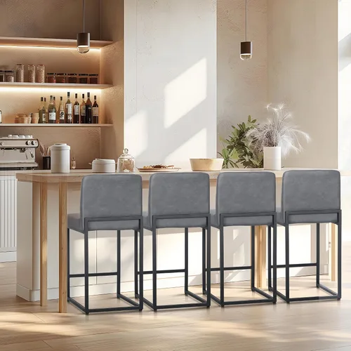 Miniatura 28 de Juego de 2 taburetes de bar de altura de mostrador de color blanco cremoso de 24 pulgadas, modernos taburetes de bar dorados con respaldo tapizado