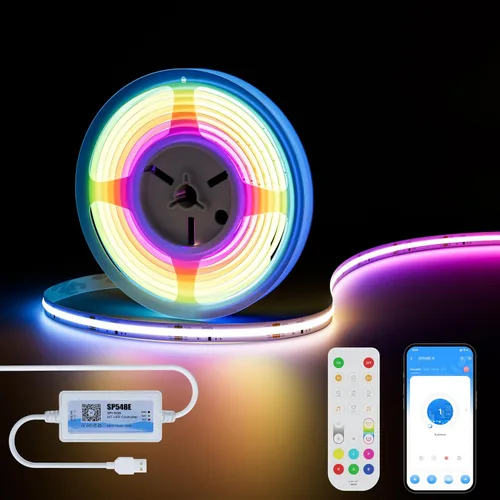 MIWISE Tira de luces LED RGB Smart IC COB de color de persecución, tira de luz LED USB direccionable, efecto arcoíris con sincronización de música,
