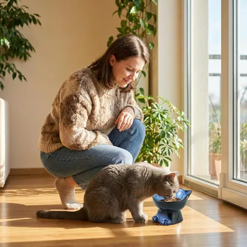 Miniatura 8 de Nihow Cuencos elevados inclinados para gatos: cuenco elevado de cerámica de 5 pulgadas para proteger la columna vertebral de las mascotas, apto