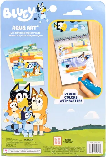 Miniatura 7 de Horizon Group USA Bluey Aqua Art - Hojas de actividad reutilizables con revelación de agua y bolígrafo de agua para dibujo y coloreado sin manchas