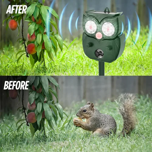 Miniatura 7 de Repelente solar de animales al aire libre, repelente ultrasónico de ciervos, mapache, dispositivo disuasorio de ardillas, detección de movimiento
