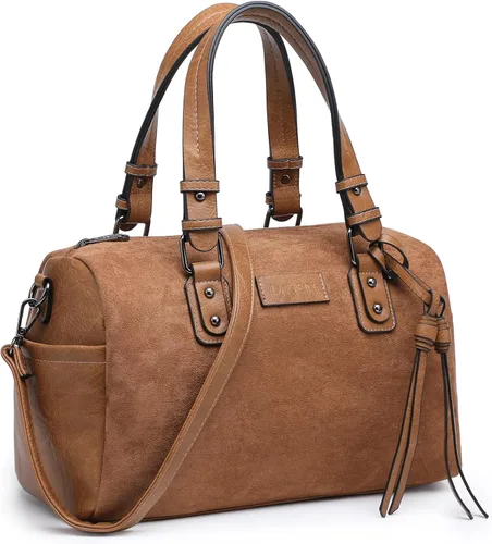 Miniatura 15 de Dasein Bolso para mujer de cuero vegano suave, diseño de barril, grande, tipo "hobo", con asa superior, bolso de trabajo, de mano, de hombro