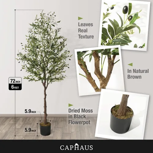 Miniatura 2 de CAPHAUS Árbol de olivo artificial en maceta de 6 pies, resistente a los rayos UV, planta sintética para interiores, realista para sala de estar