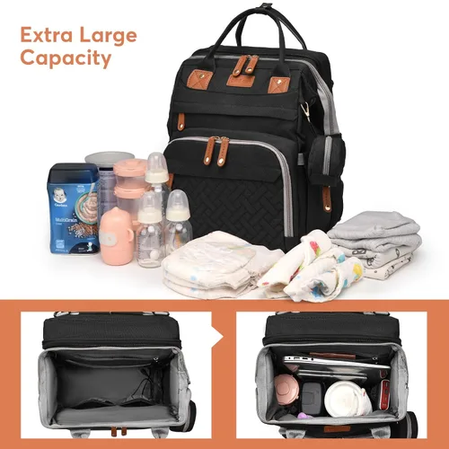 Miniatura 2 de Mochila para pañales con cambiador, bolsa de pañales grande para niños y niñas, mochila multifuncional para pañales de viaje, bolsa de bebé con Negro