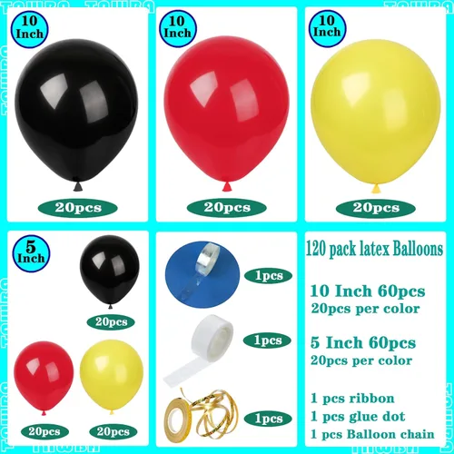 Miniatura 2 de TNWBA Globos rojos, negros y amarillos, 120 globos de látex, decoración de cumpleaños, boda, baby shower, fiesta Rojo Negro Amarillo