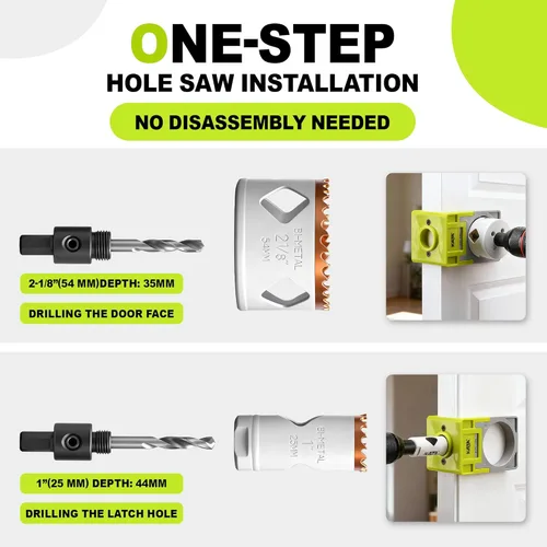 Miniatura 6 de KATA Kit de instalación de cerradura de puerta para puertas de metal y madera, sierra de agujero bimetálica de 1-3/8 a 1-3/4 pulgadas con plantilla