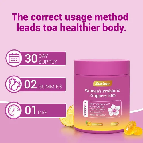 Miniatura 5 de Her Juicy - Gomitas de probióticos femeninos para mujeres, con prebióticos y olmo resbaladizo, promueve el equilibrio del pH, la salud intestinal