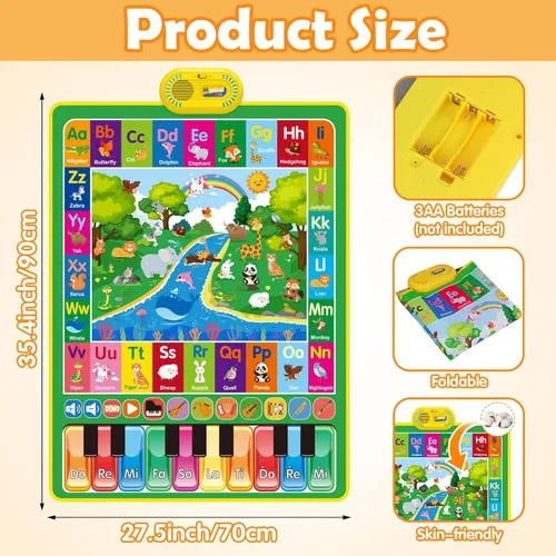 Miniatura 5 de Juguetes para bebés para niños de 1 año: tapete de juego de música de piano de animales del alfabeto 3 en 1 - Juguetes para niños de 1 a 3 años