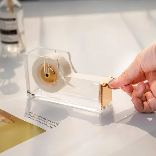 Miniatura 3 de Dispensador de cinta de calidad dorada acrílica ultra transparente contemporánea, dispensador de cinta acrílica dorada con una sola mano
