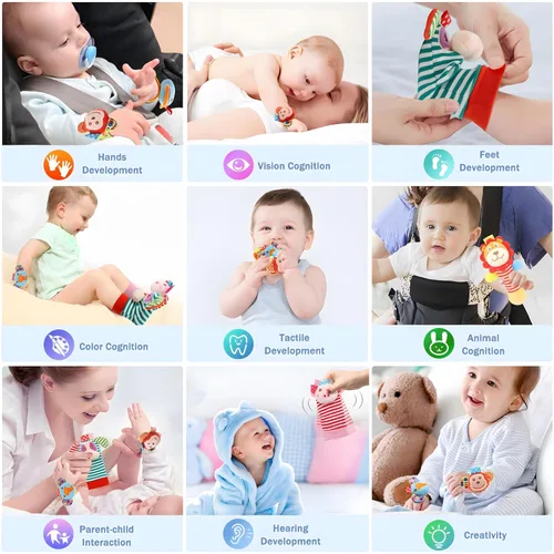 Miniatura 5 de Bloobloomax- Sonajeros para muñeca y calcetines sonajeros de pie buscadores para bebé, juguete de sonajero, sonajero pulsera para mano o brazo