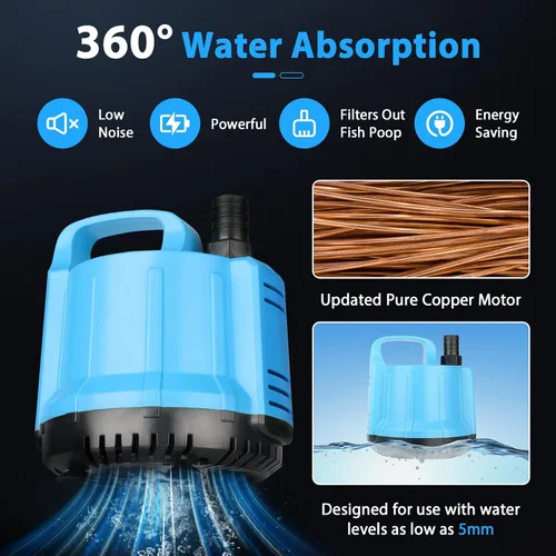 Miniatura 3 de Bomba de agua sumergible de 1200 GPH de 115 W para tanque de peces grande de 140-300 galones, estanque, acuario, fuente, drenaje de piscina, sistema