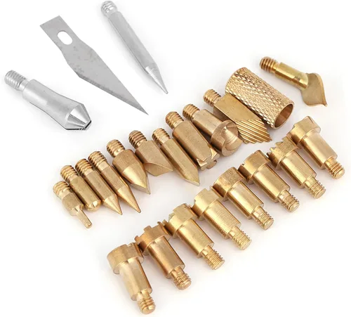 Miniatura 9 de Puntas para quemar madera, 23 puntas de pluma de leña artesanal, puntas de bolígrafo de latón para soldar, plantilla, pirografía de soldadura