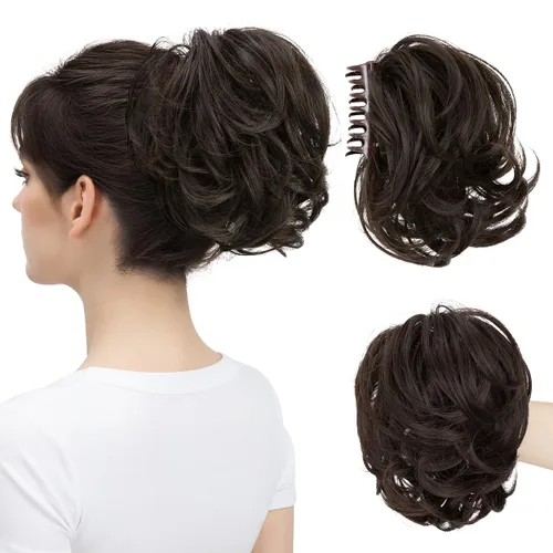 Miniatura 12 de Pinza de pelo con clip de garra, moño corto, pieza de cabello de moño desordenado, extensiones de cabello flexibles, ramificación de cabello Gris