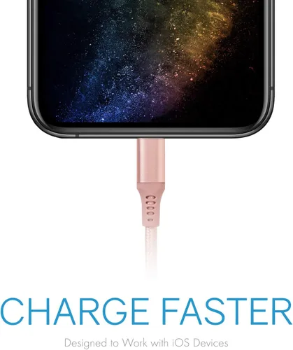 Miniatura 5 de Realm Lightning trenzado de nailon a USB A - Cargador de iPhone de Apple certificado por Mfi, 10 pies, oro rosa