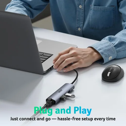 Miniatura 6 de Acer Adaptador USB a Ethernet, Hub USBC Ethernet 1Gbps con 3*USB 3.0, Disipación de Calor de Aluminio, Sin Necesidad de Controlador, Adaptador USB a
